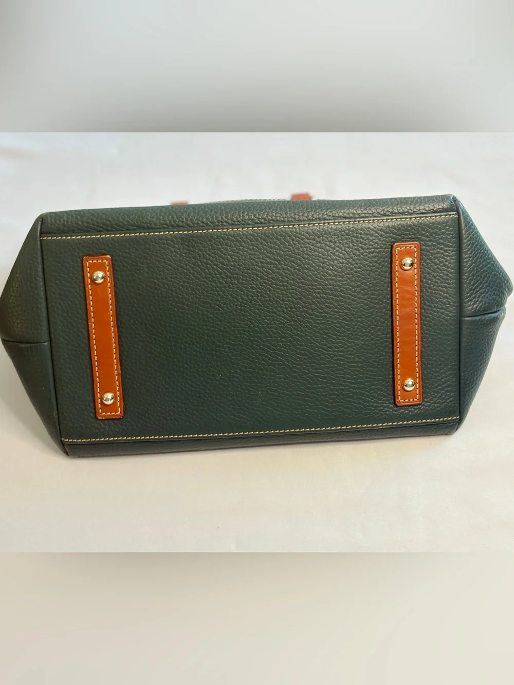 Dooney & Bourke Dillen Green Pebbled Leather Satchel with Brown Trim